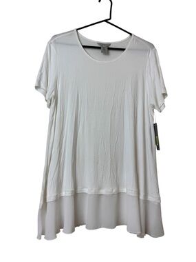 Multiples White Short-Sleeve Layered Hem Top NWT Size L